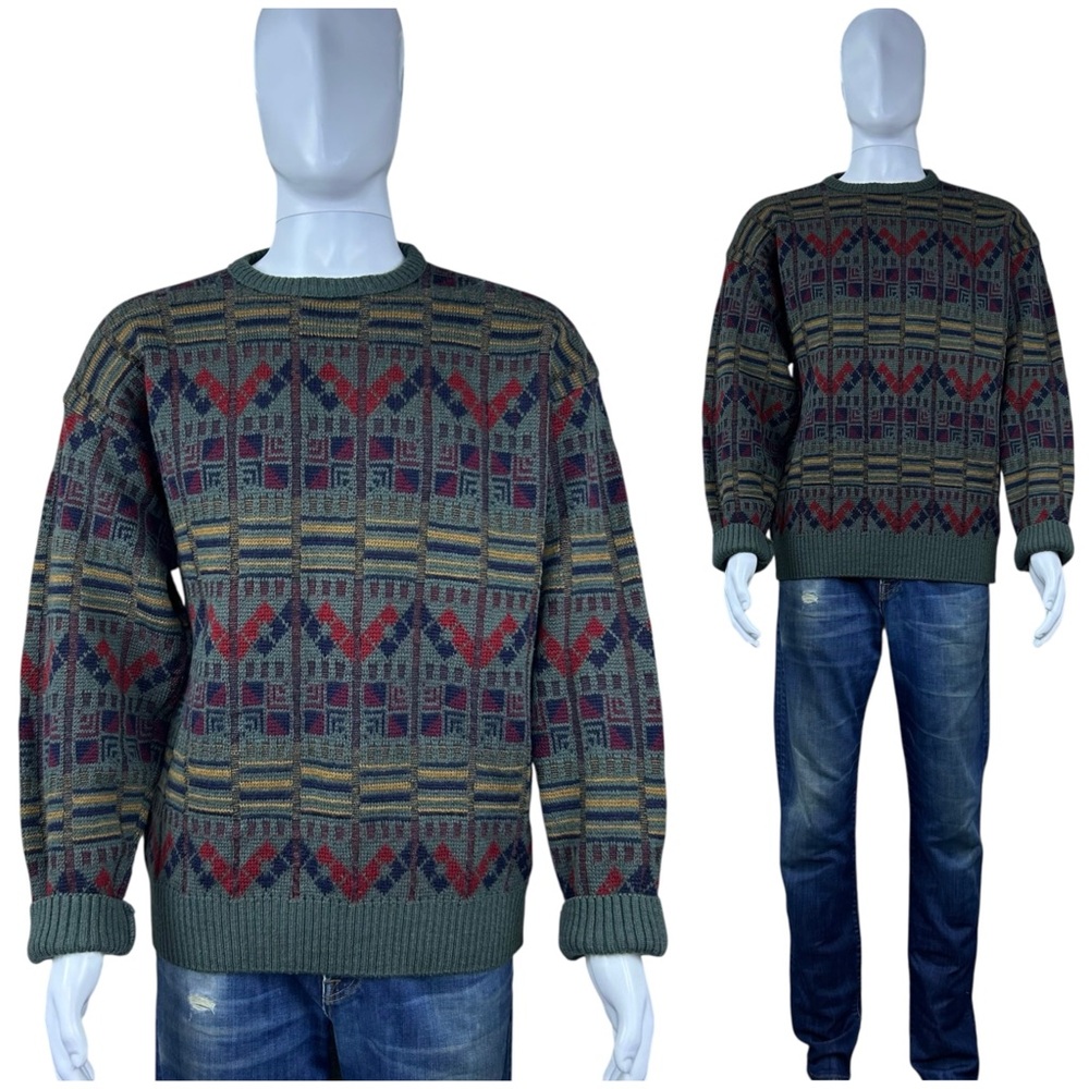 VTG Pendleton 100% Virgin Wool Crew Neck Sweater Large Geometric Aztec Western